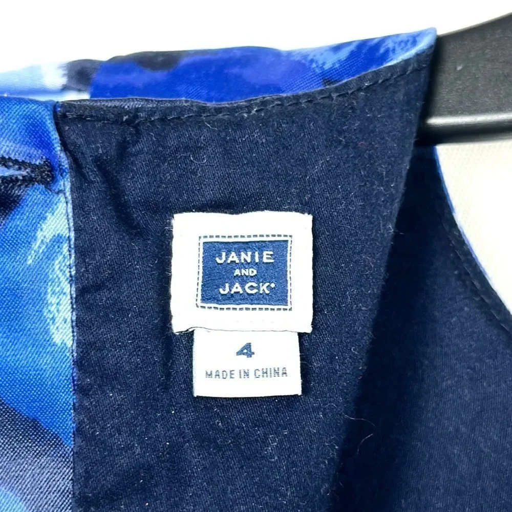JANIE and JACK Blue Blossom Floral Satin Formal Dress Cap Sleeves Bow Detail 4